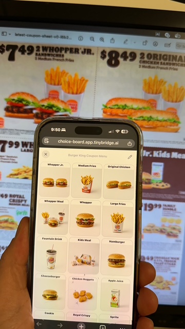 Visual menu with images turned into a choice board